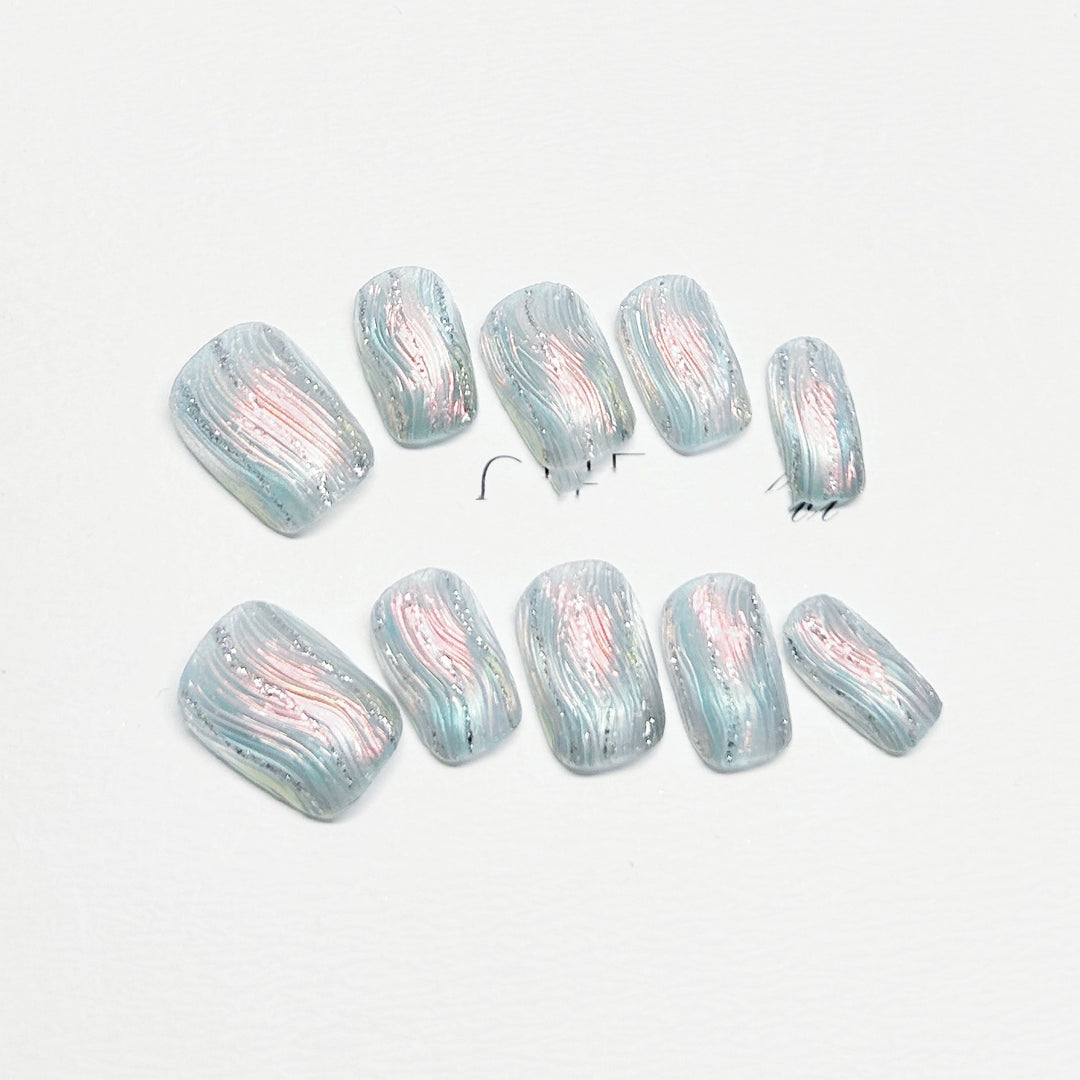 “Water Wave Short Square False Nails”