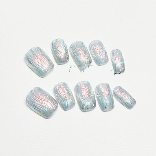 “Water Wave Short Square False Nails”