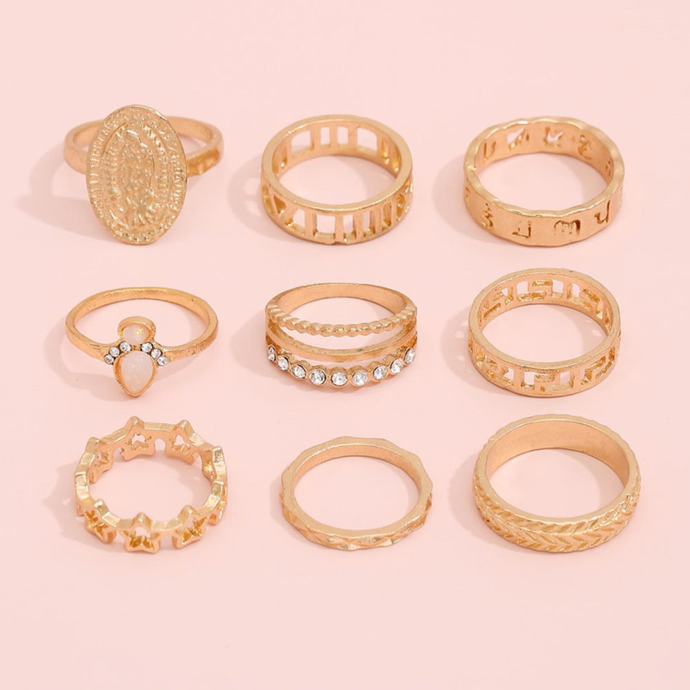 “9 Piece Gold Alloy Ring Set”