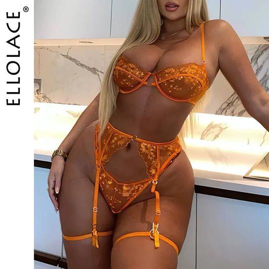 “Ellolace Orange Crush 3 Piece  Lingerie Set”