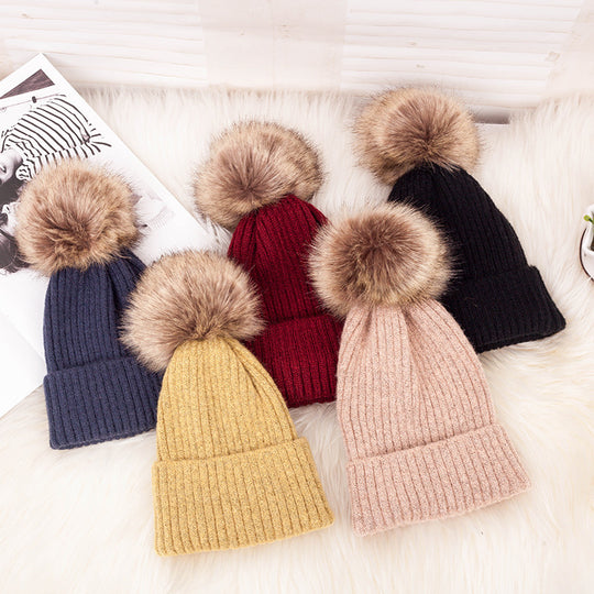 Thickened Warm Dark Buckle Wool Ball Woolen Hat