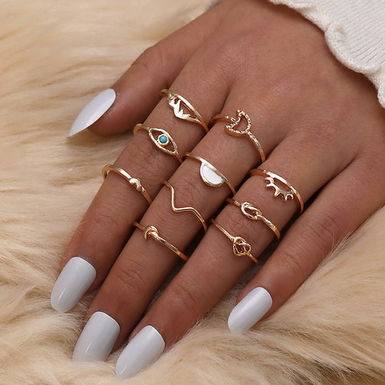 “10 Piece Gold Alloy Fashion Rings”