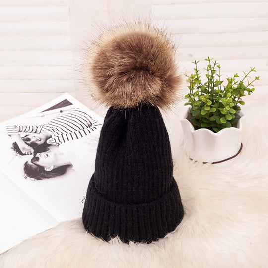 Thickened Warm Dark Buckle Wool Ball Woolen Hat