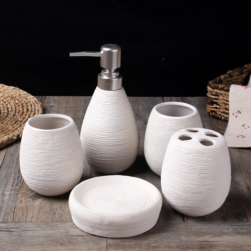 “Textured Ceramic 5 Piece Bathroom Set”