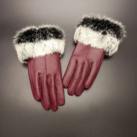 “Faux Rabbit Fur Leather Gloves”