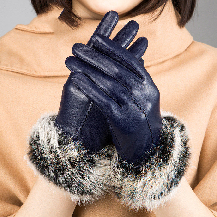 “Faux Rabbit Fur Leather Gloves”