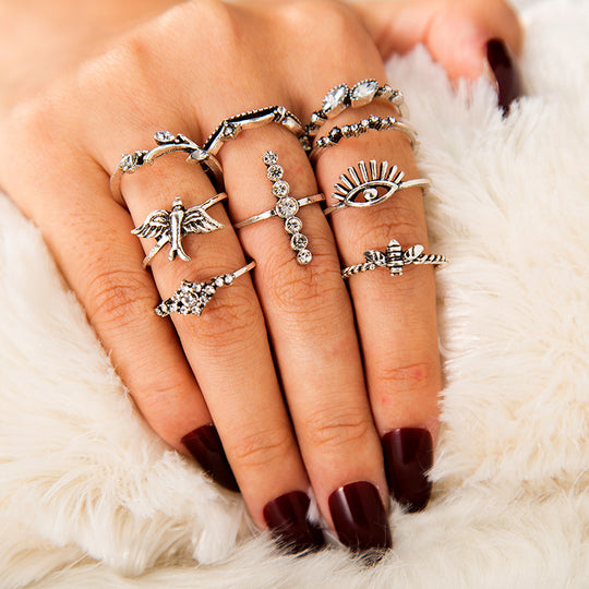 “9 Piece Alloy Silver Fashion Ring Set”