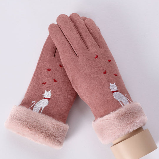 “Lined Faux Suede Gloves”