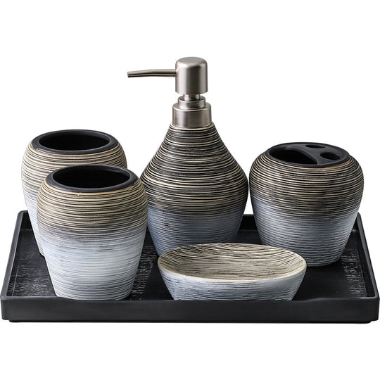 “Textured Ombré 5 Piece Ceramic Bathroom Set”