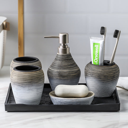 “Textured Ombré 5 Piece Ceramic Bathroom Set”