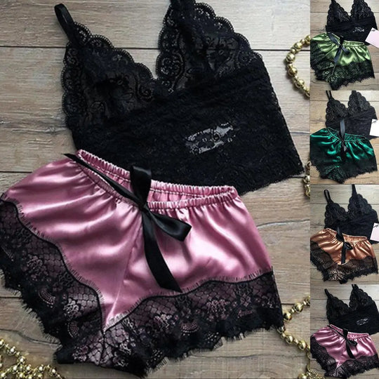 “Sweet Dreams Lace and Satin Shorts Set”