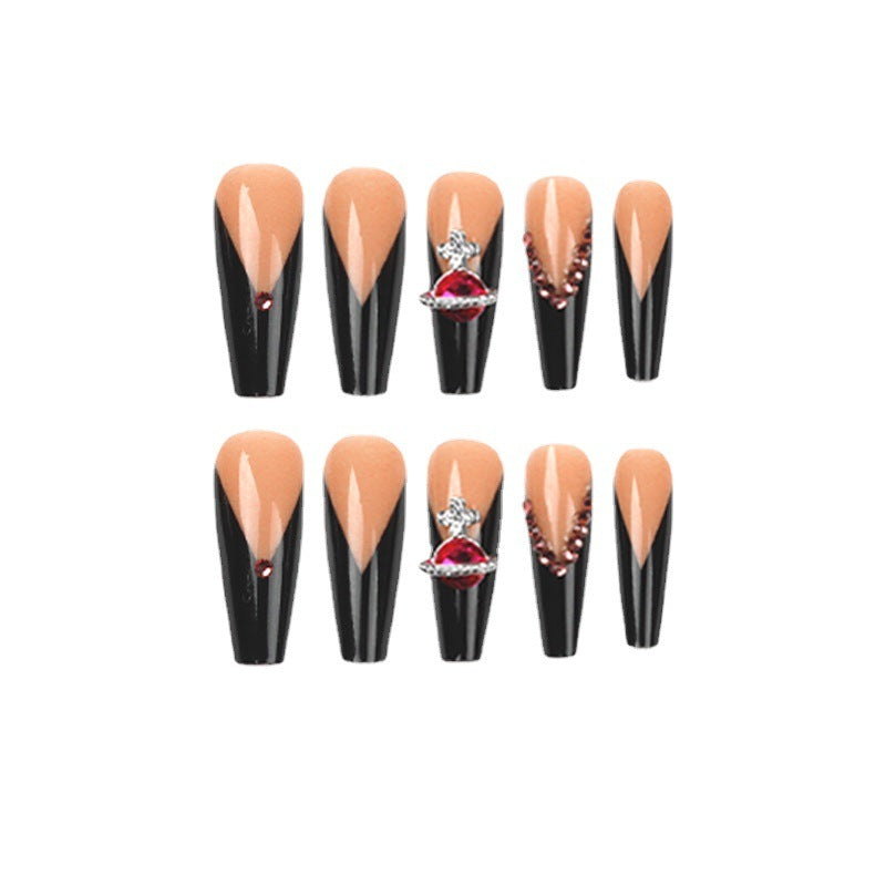 “French Black Rose 24 Piece Long Square Fashion Nails”