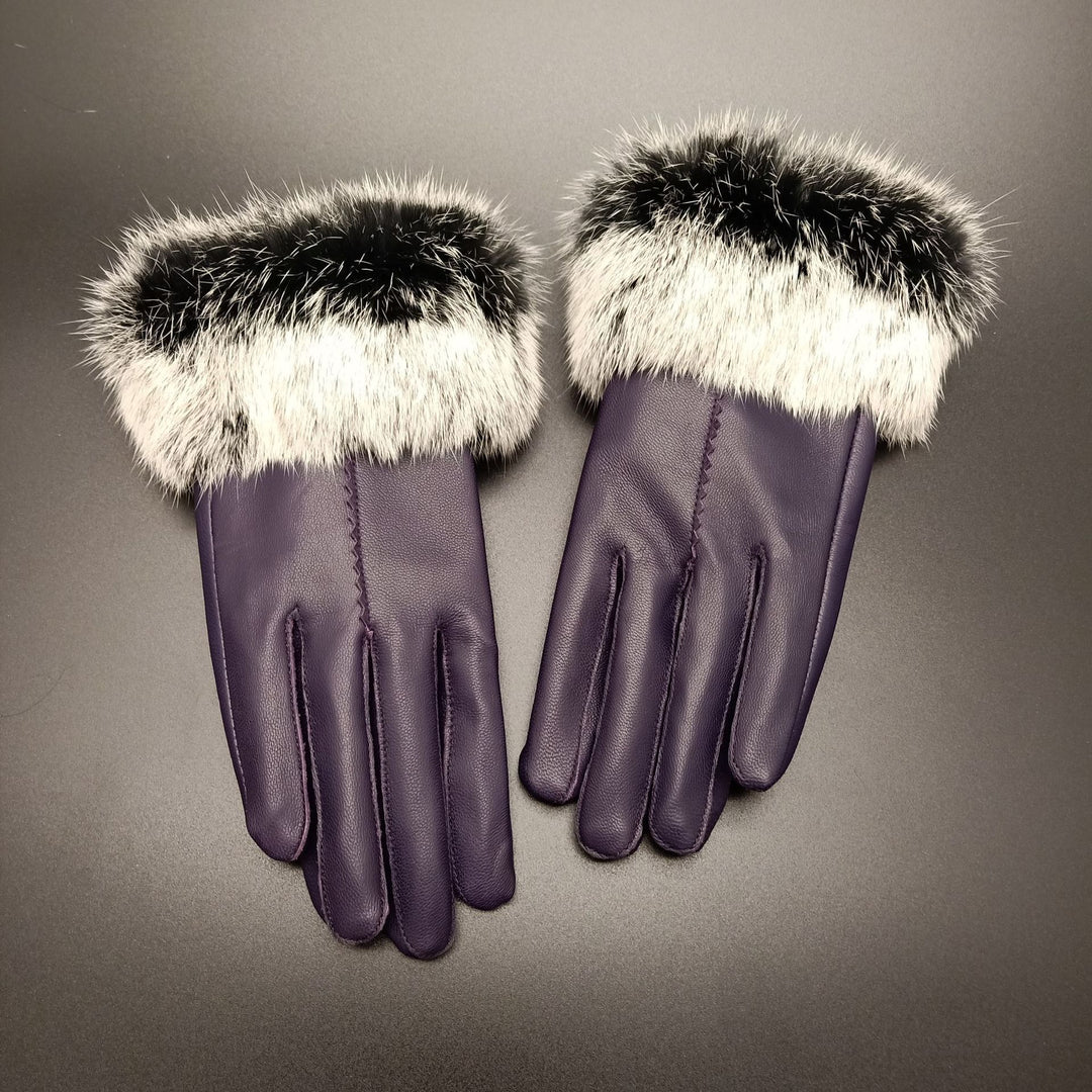 “Faux Rabbit Fur Leather Gloves”