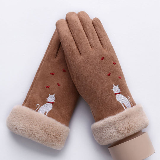 “Lined Faux Suede Gloves”