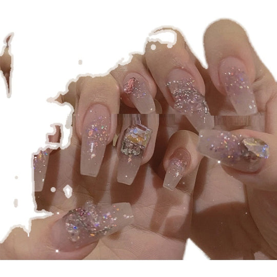 "Diamond Clusters 10 Piece Long Coffin Tip Fashion Nails"