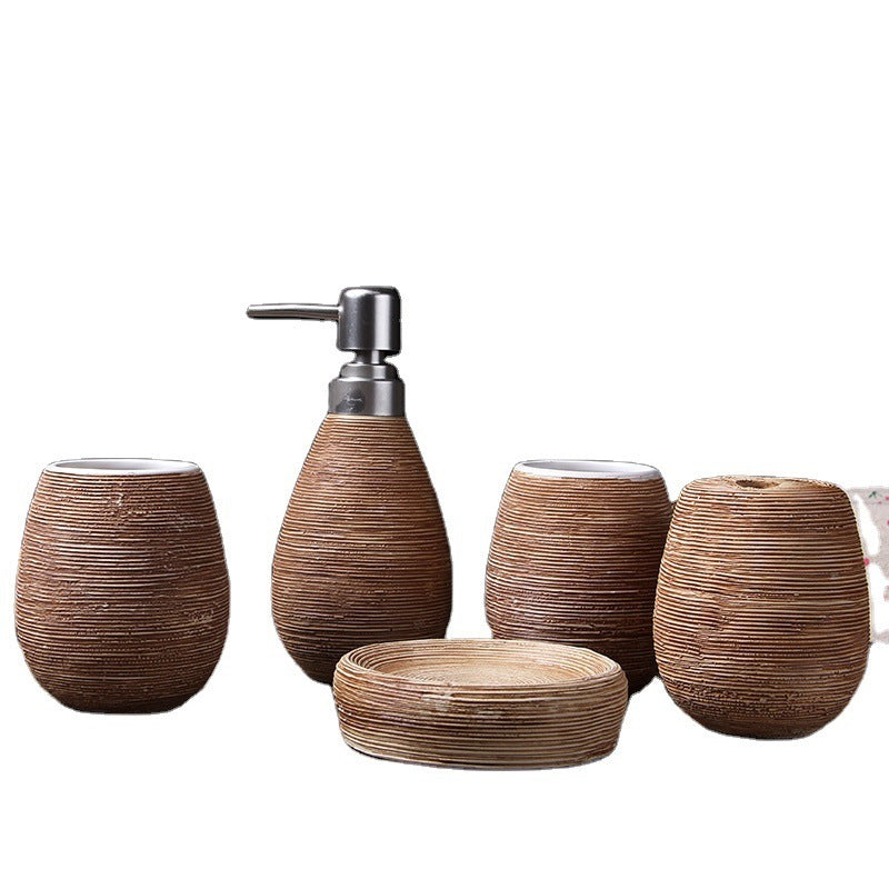 “Textured Ceramic 5 Piece Bathroom Set”