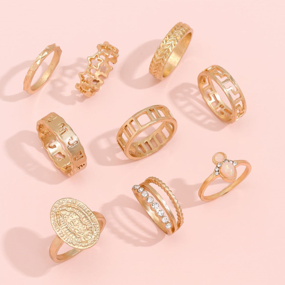 “9 Piece Gold Alloy Ring Set”