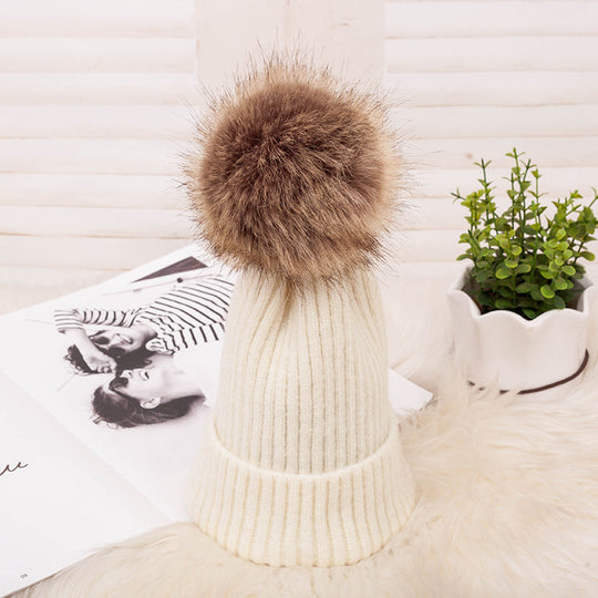 Thickened Warm Dark Buckle Wool Ball Woolen Hat