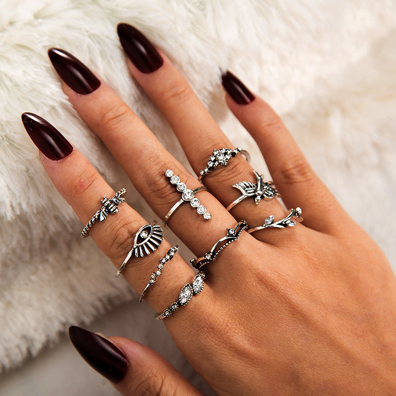 “9 Piece Alloy Silver Fashion Ring Set”