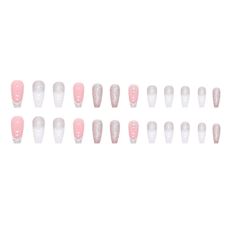 “French Glitter 24 Pieces Long Square Fashion Nails”