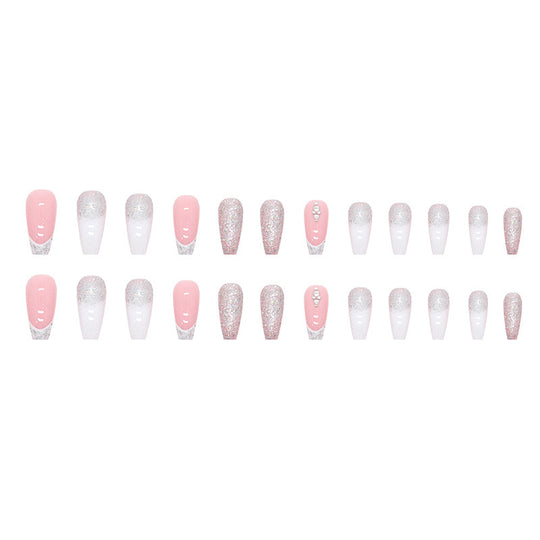 “French Glitter 24 Pieces Long Square Fashion Nails”