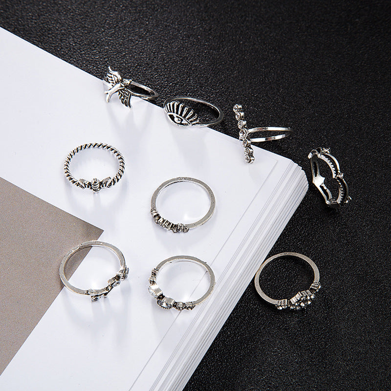 “9 Piece Alloy Silver Fashion Ring Set”