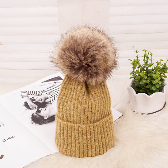 Thickened Warm Dark Buckle Wool Ball Woolen Hat