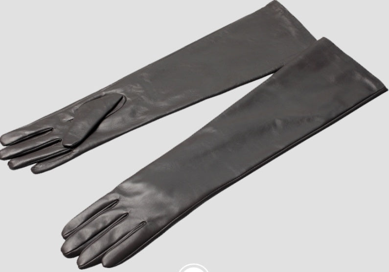 “Faux Leather Elbow Gloves”