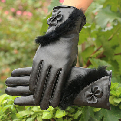 “Fur Trimmed Leather Gloves”