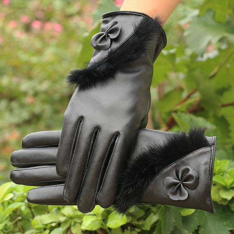 “Fur Trimmed Leather Gloves”