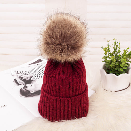 Thickened Warm Dark Buckle Wool Ball Woolen Hat