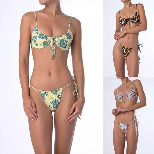 “Lucy Floral Adjustable Bottoms Tie Bikini Set”