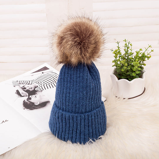 Thickened Warm Dark Buckle Wool Ball Woolen Hat