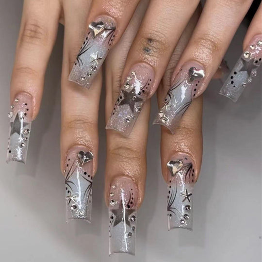 "Star Joy Long Square Tip Fashion Nails"