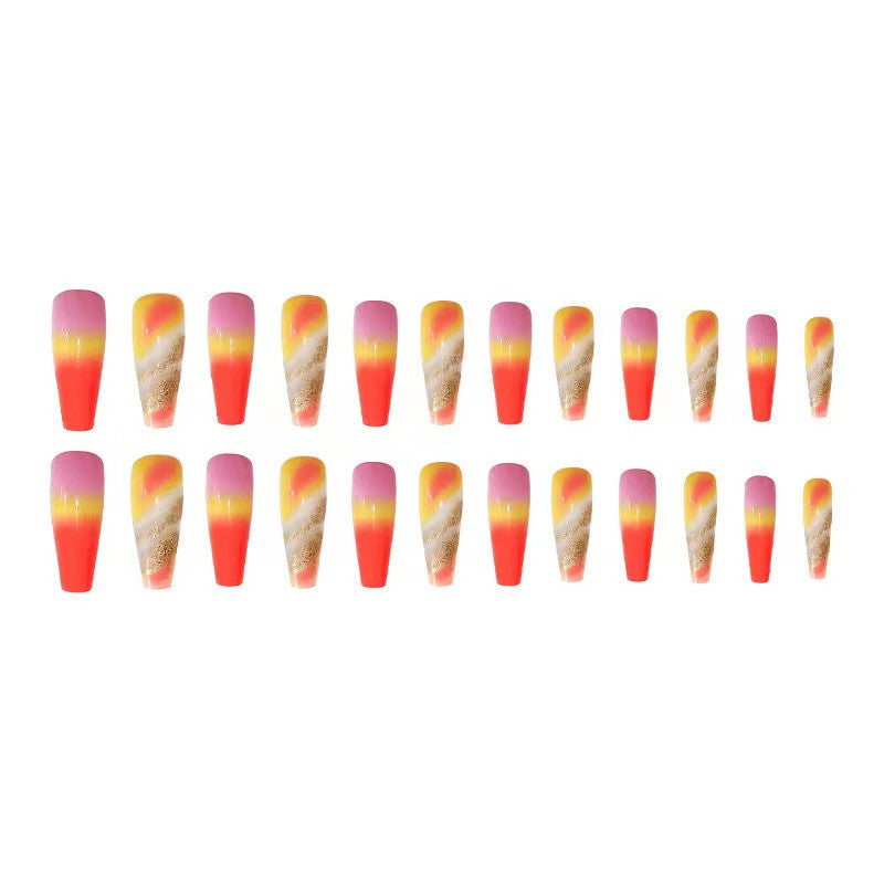 “Tropical Sunset Long Ballet Tip False Nails”