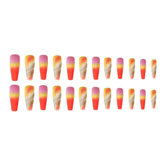 “Tropical Sunset Long Ballet Tip False Nails”