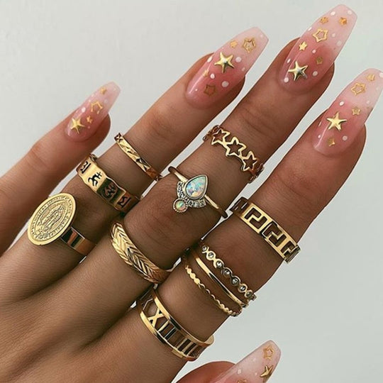 “9 Piece Gold Alloy Ring Set”