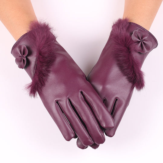 “Fur Trimmed Leather Gloves”