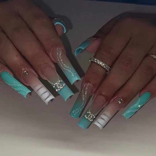 “Seafoam Dreams 24 Piece XL Square Fashion Nails”