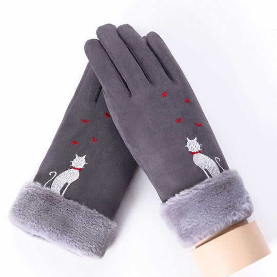 “Lined Faux Suede Gloves”