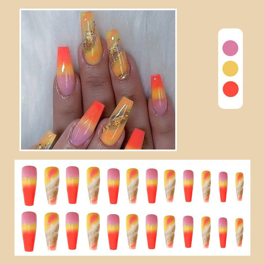 “Tropical Sunset Long Ballet Tip False Nails”