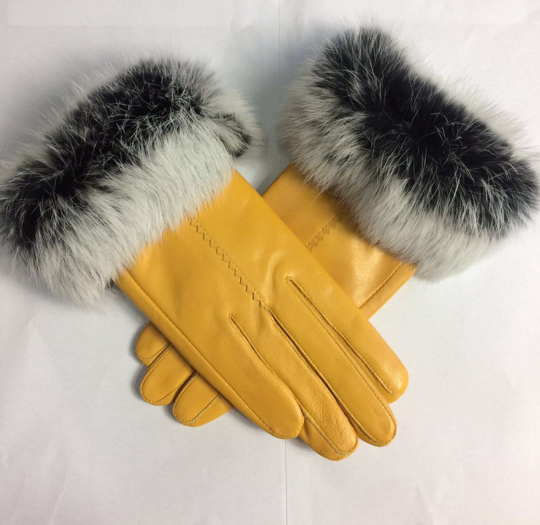 “Faux Rabbit Fur Leather Gloves”