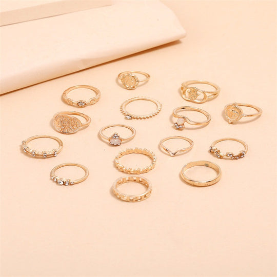 “15 Piece Gold Alloy Fashion Ring Set”