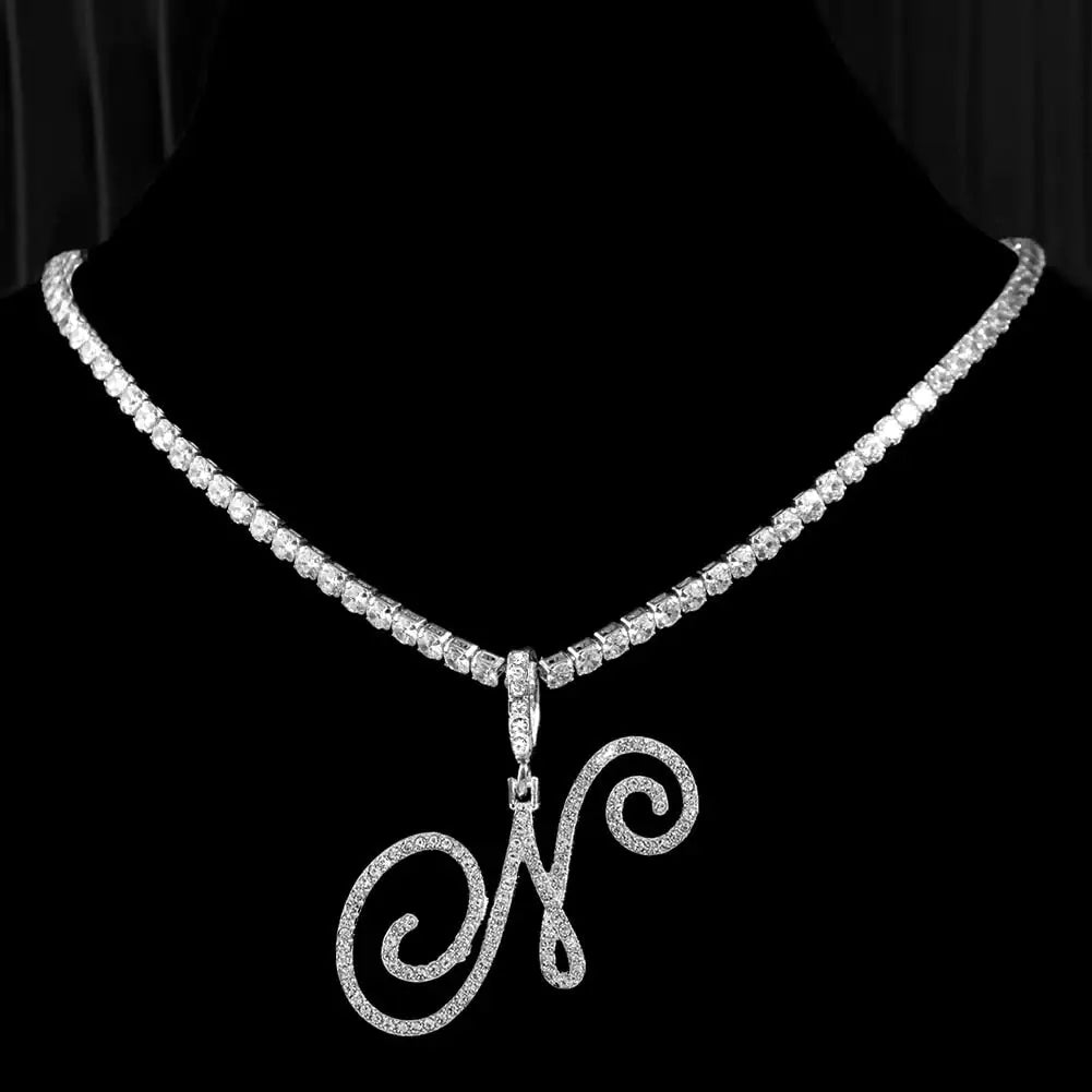 "Faux Diamond Initial Necklace"