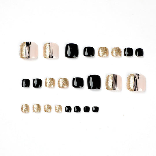 “Black and Glitter 24 Piece Fashion Toe Nails”