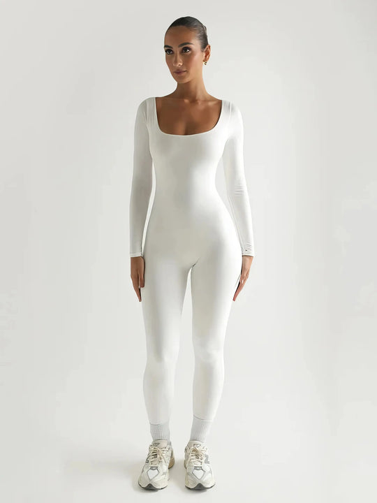 "Micah Long Sleeve Seamless Scoop Neck Jumpsuit"