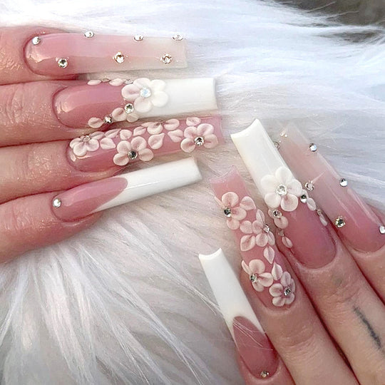 “French Flowers 24 Piece XL Square Fashion Nails”