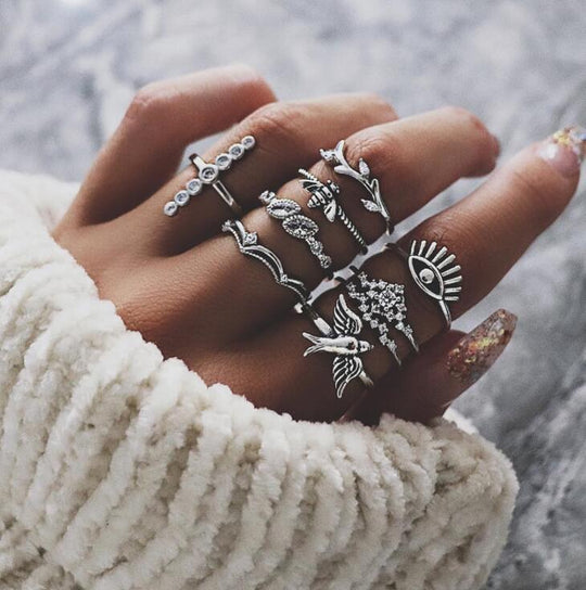 “9 Piece Alloy Silver Fashion Ring Set”