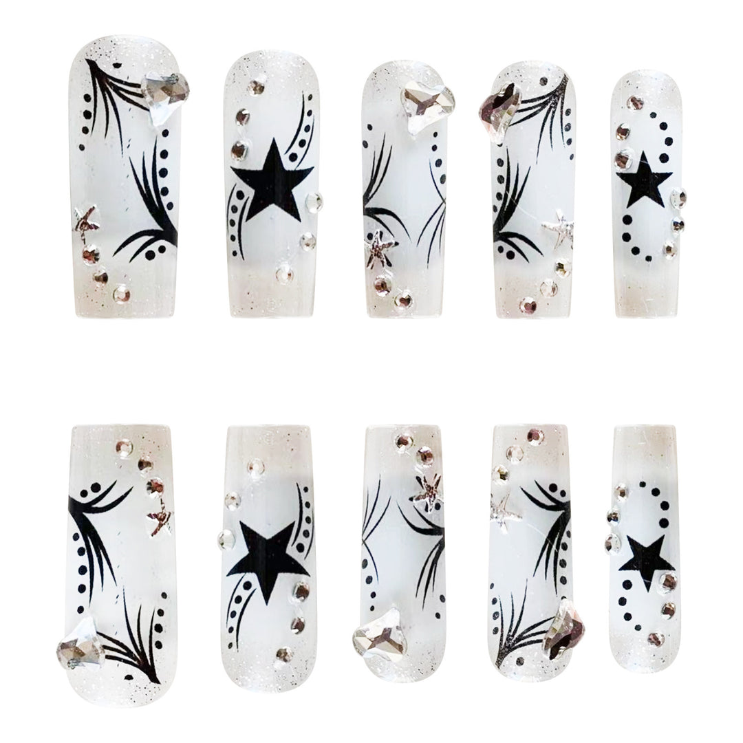 "Star Joy Long Square Tip Fashion Nails"