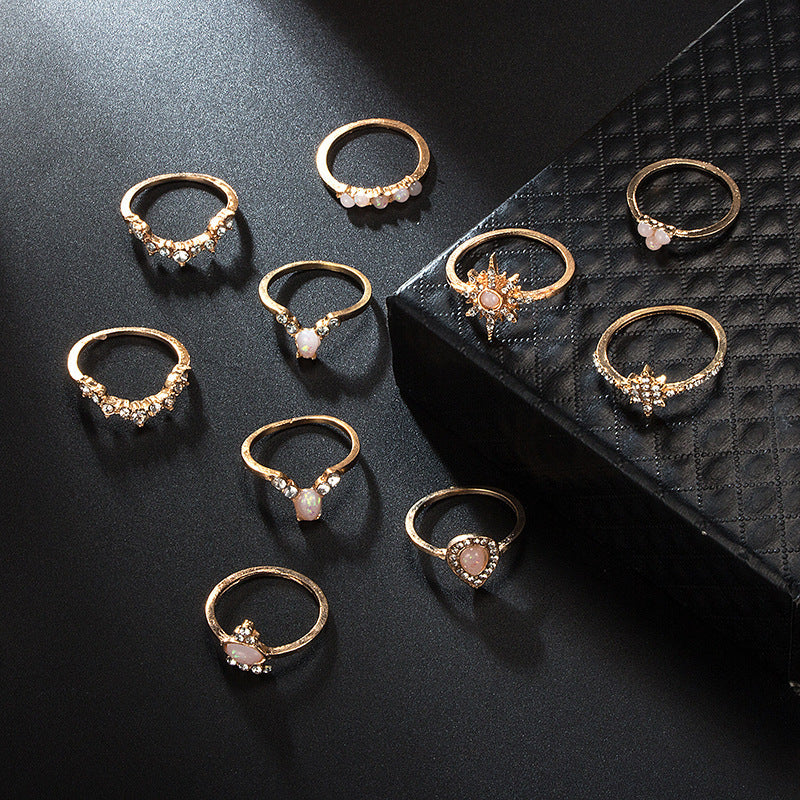 “Elegant Stars Gold Alloy Fashion 10-piece Ring Set”